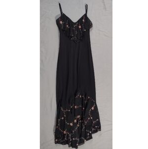 Vintage Petra Fashions Black Embroidered Ruffle High Low Slip Dress Nightgown